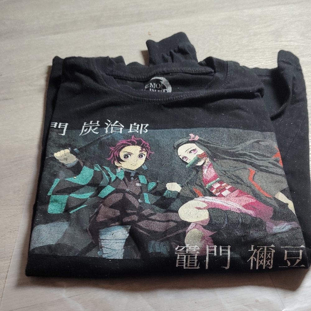 Demon Slayer Tanjiro Nezuko Black‎ Long Sleeve Graphic Tee Shirt Mens Medium